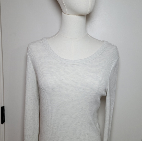 AGOLDE Maya White and Gray Scoop Neck Long Sleeve Ribbed Top Size Large - Picture 3 of 9